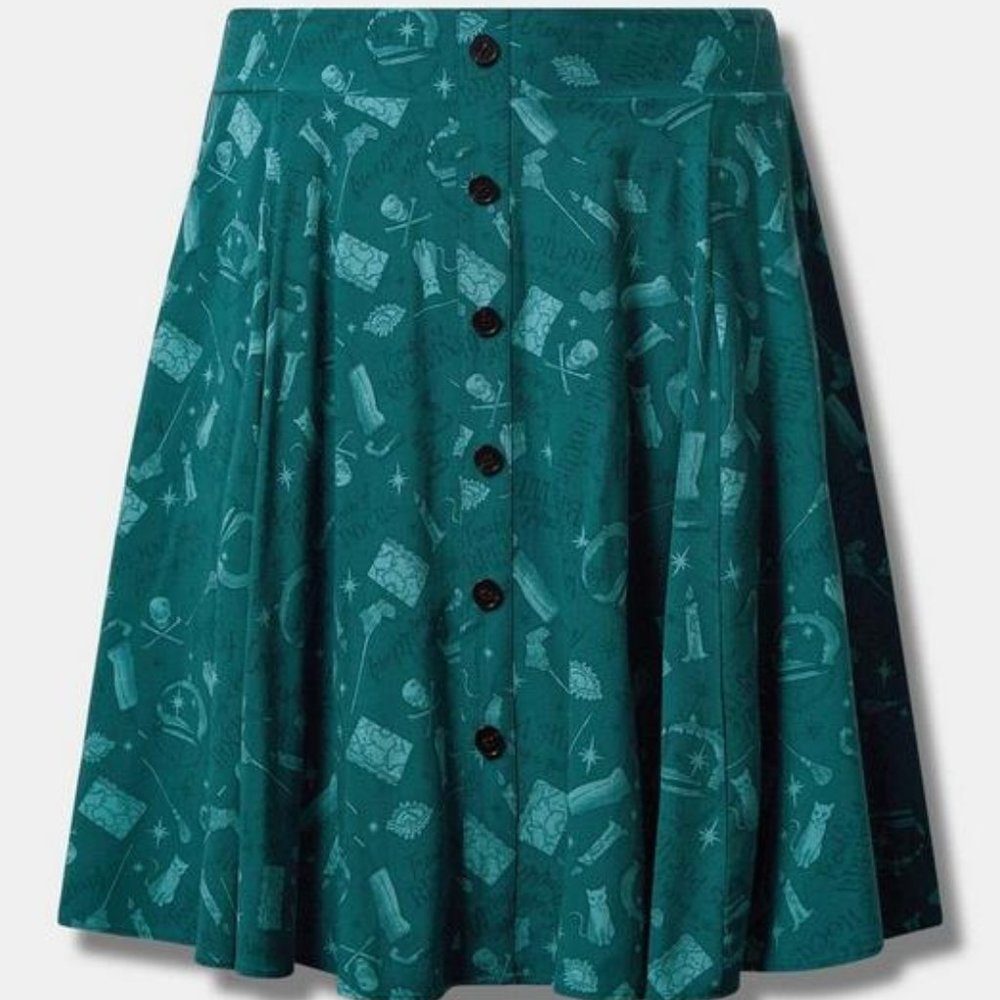 TORRID SKIRT Disney Hocus Pocus Mini Challis Elastic Teal Pockets NWT 0 L 12 - Picture 1 of 5